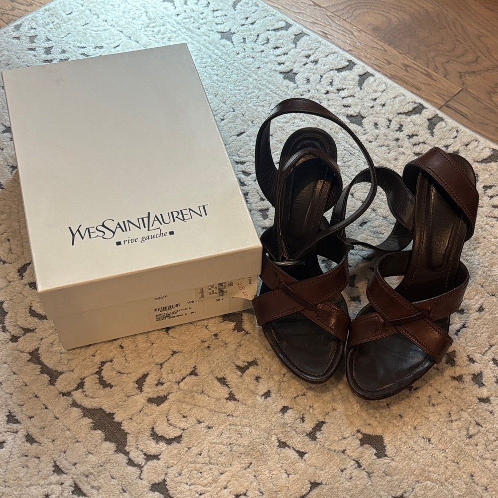 Yves Saint Laurent Dark Brown Strappy Sandals